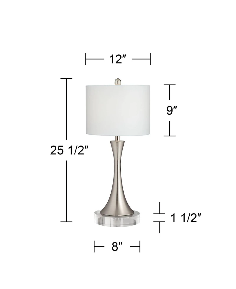 360 Lighting Gerson Modern Table Lamps Set of 2 with Round Risers 25 1/2" High Brushed Nickel Dimmers Led Drum Shade for Bedroom Living Room