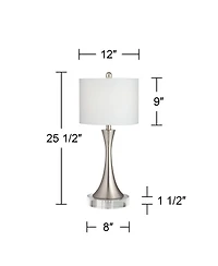 360 Lighting Gerson Modern Table Lamps Set of 2 with Round Risers 25 1/2" High Brushed Nickel Dimmers Led Drum Shade for Bedroom Living Room