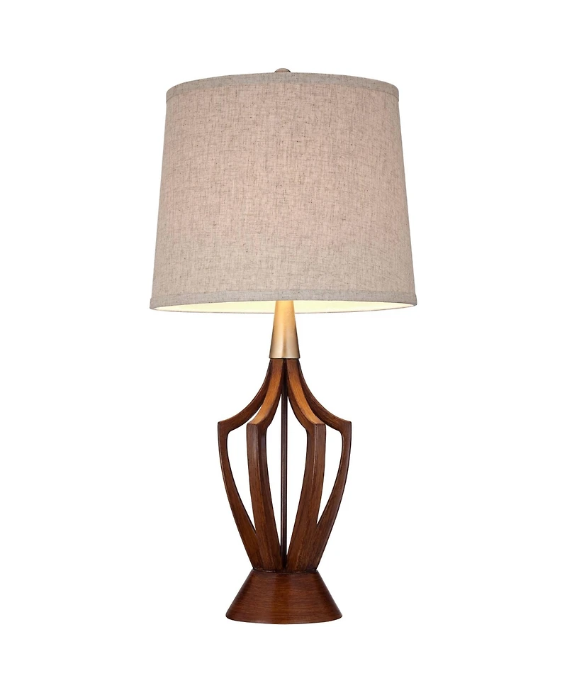 360 Lighting St. Claire 30 3/4" Tall Open Base Large Mid Century Modern End Table Lamps Set of 2 Wood Finish Living Room Bedroom