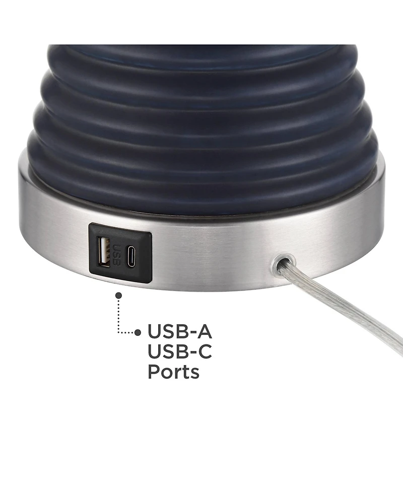 360 Lighting Maxwell 27 1/5"H Rippled Ceramic Usb Table Lamp Set with Dimmer