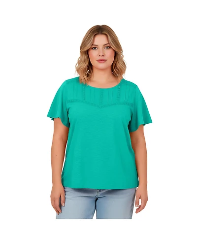 Avenue Women's Knit Lace Yoke Tee