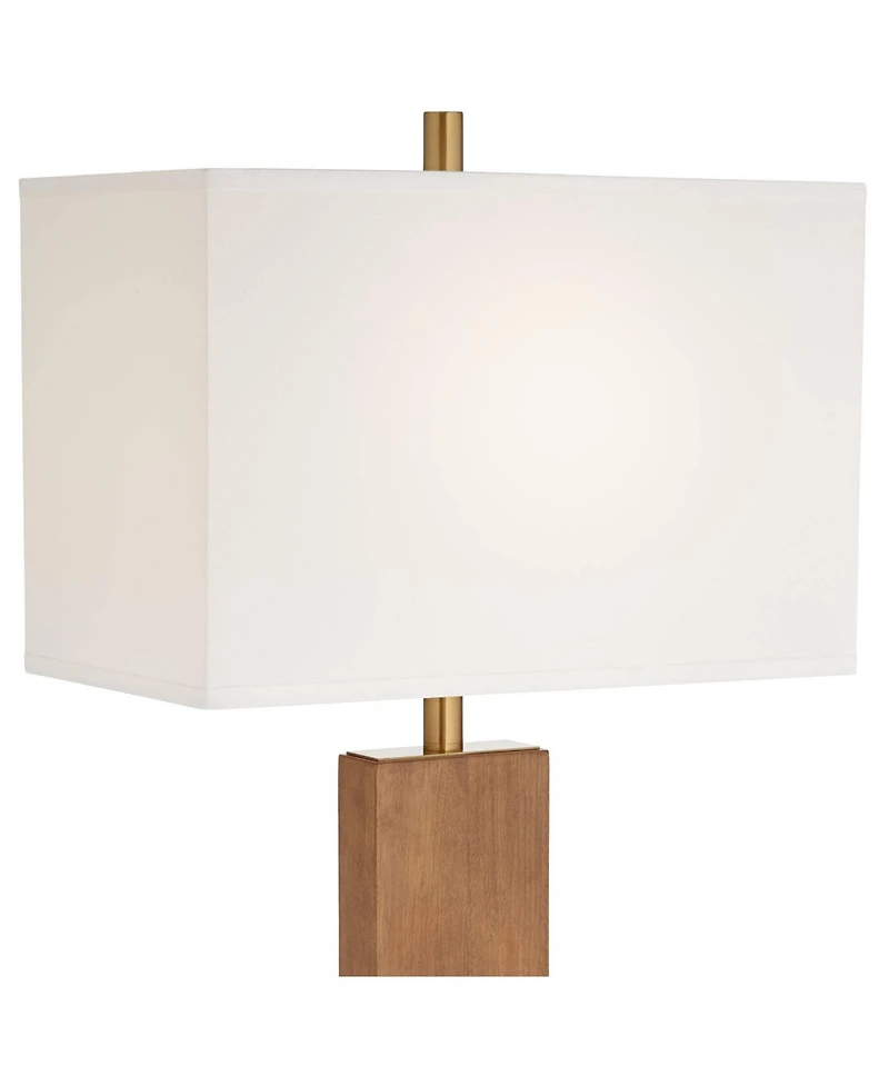 Possini Euro Design Walnut Grove Mid Century Modern 64" Tall Standing Floor Lamp Column with Dimmer Solid Wood Walnut Finish