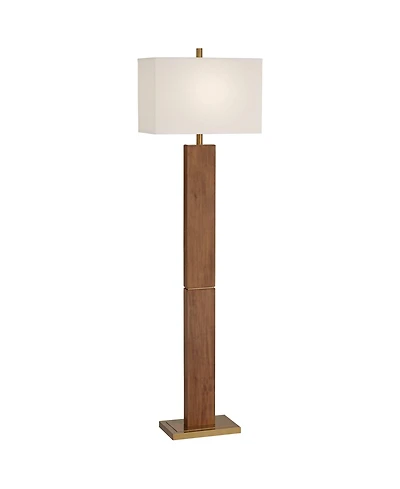 Possini Euro Design Walnut Grove Mid Century Modern 64" Tall Standing Floor Lamp Column with Dimmer Solid Wood Walnut Finish