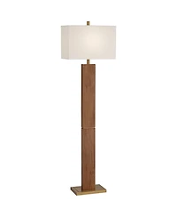 Possini Euro Design Walnut Grove Mid Century Modern 64" Tall Standing Floor Lamp Column with Dimmer Solid Wood Walnut Finish