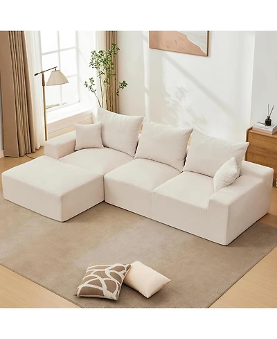 gaomon 110" Modular Sectional Sofa, L-Shaped Corduroy Couch with Chaise and Pillows