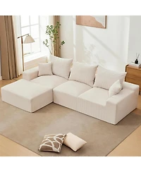 gaomon 110" Modular Sectional Sofa, L-Shaped Corduroy Couch with Chaise and Pillows
