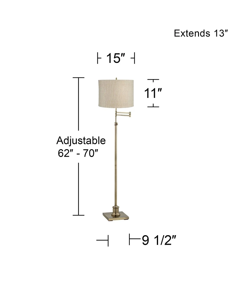 360 Lighting Chic Style Swing Arm Adjustable Floor Lamp 70" Tall Antique Brass Drum Shade Living Room Reading House Bedroom