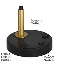 Possini Euro Design Keller 24" High Small Modern Desk Lamp Usb Port Ac Power Outlet Brass Finish Metal Home Office Charging