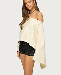 Edikted Women's Sharla Off Shoulder Poncho Sweater