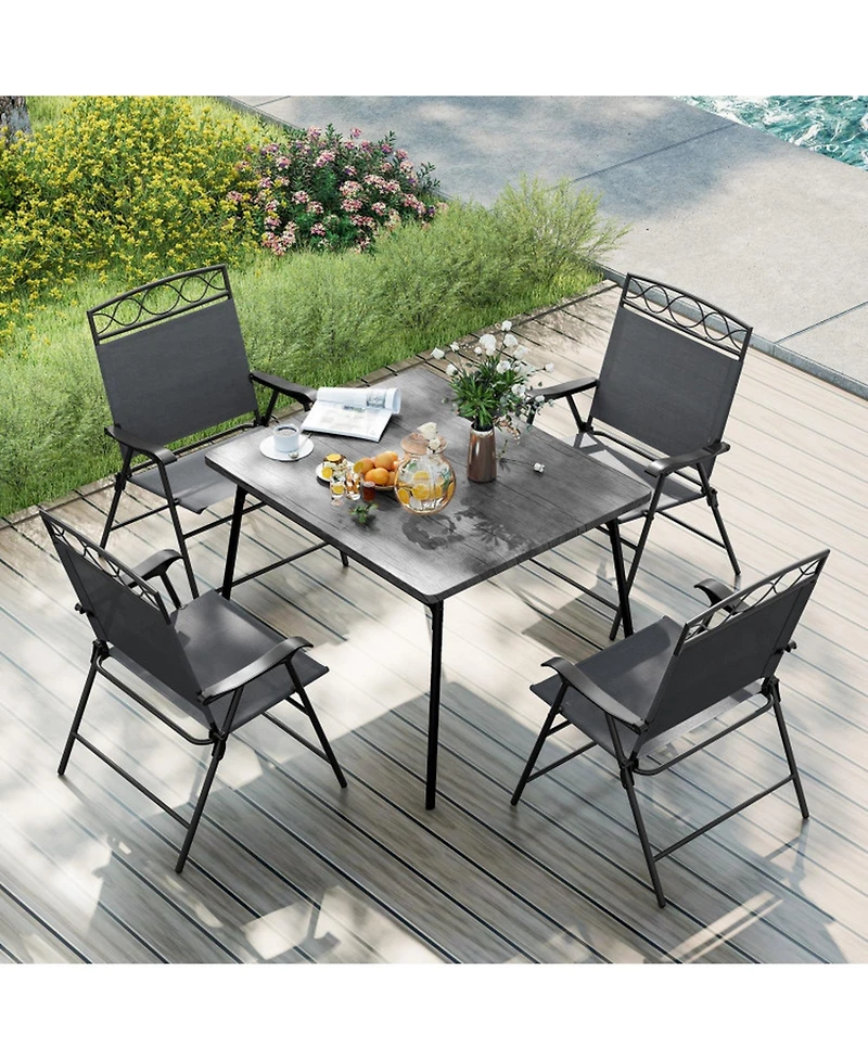 Gouun Set of 4 Folding Patio Dining Chairs with Armrests and Breathable Fabric Seat