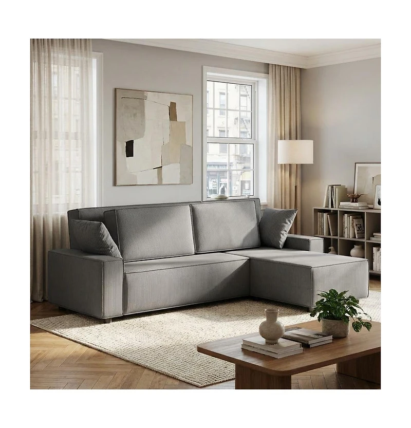 gaomon Corduroy Sectional Sofa, L-Shaped Couch with Deep Chaise for Living Room and Apartment