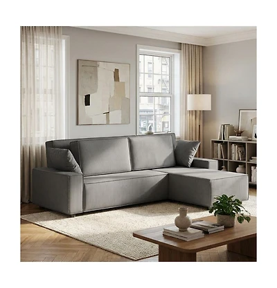 gaomon Corduroy Sectional Sofa, L-Shaped Couch with Deep Chaise for Living Room and Apartment