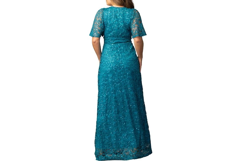 Kiyonna Women's Luminous Sequin Lace Evening Gown with Pockets
