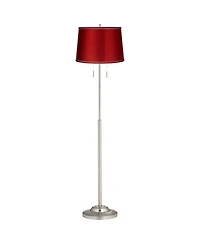 360 Lighting Abba Modern Floor Lamp Standing 66" Tall Brushed Nickel Metal Satin Tapered Drum Shade for Living Room Bedroom Office House