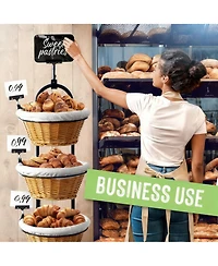 Yigii 4 Tier Metal Display shelves with Wheels Sign Clips Baskets for Retail Market