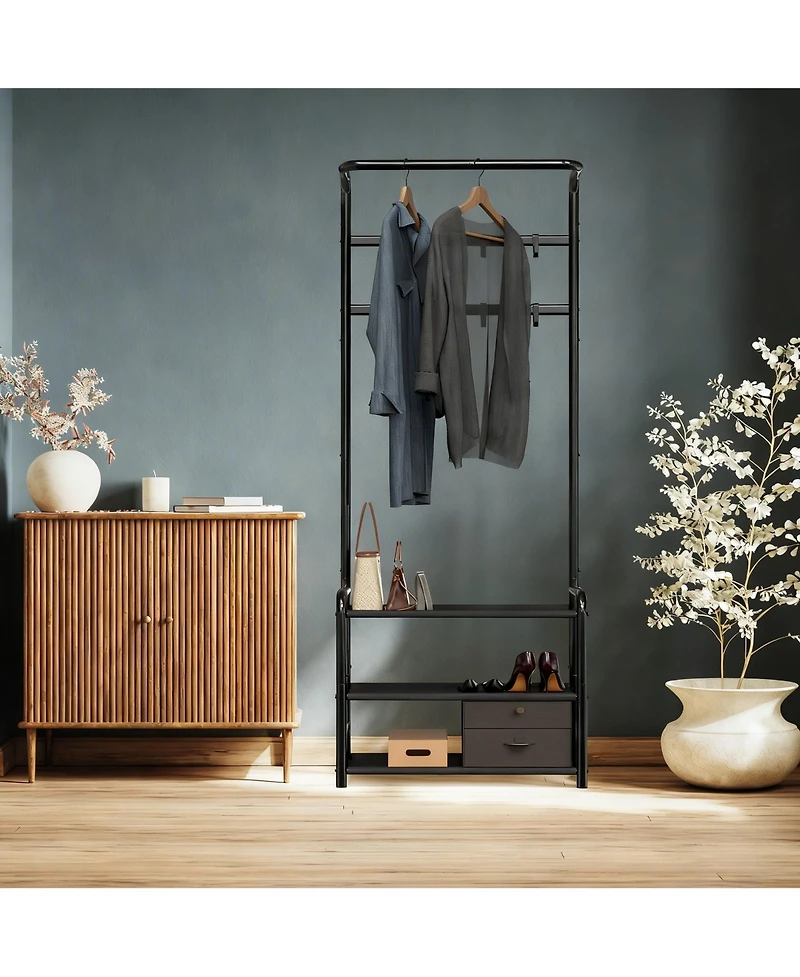 Yigii Coat Rack Storage Shelf Hall Tree Hooks Entryway Clothes Hanger Stand Metal