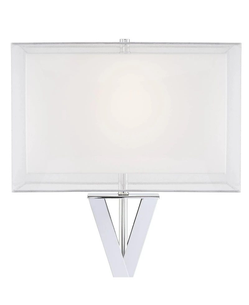 Possini Euro Design Proxima Modern Table Lamp with Marble Riser 28" Tall Chrome Silver Metal Double Shades for Bedroom Living Room House Home