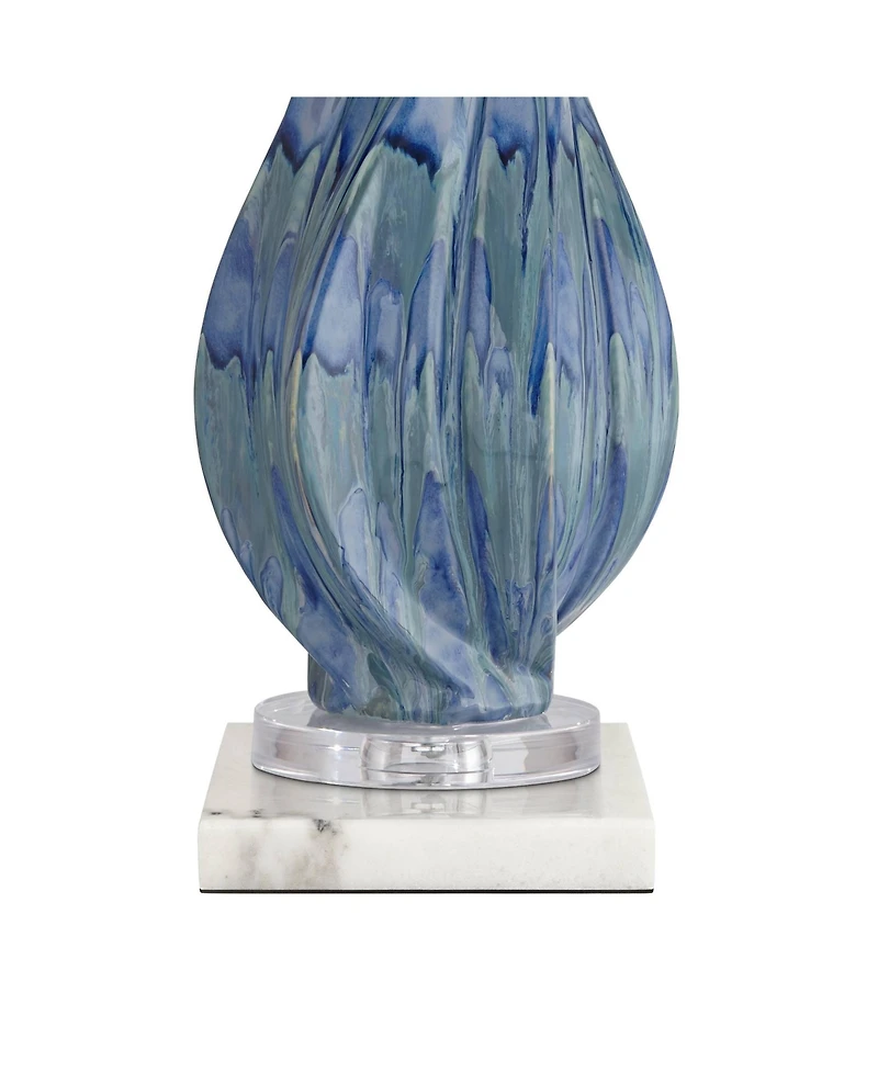 Possini Euro Design Teresa Modern Table Lamp with Square Marble Riser 31" Tall Teal Ceramic Drum Shade for Bedroom Living Room Nightstand