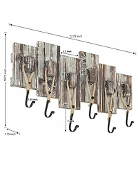 Yigii Wall Mounted Torched Wood Coat Rack Nautical Rope Metal Hooks Entryway Storage