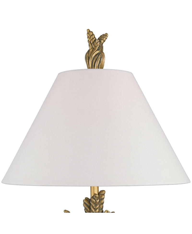 Possini Euro Design Cleo 33" Tall Large Traditional End 3-Way Table Lamp Faux Leaf Finish Single Shade Living Room Bedroom