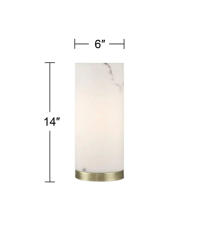 360 Lighting Renier High Small Cylinder Modern Glam Accent Table Lamp Faux Alabaster Brass Finish Metal Living Room