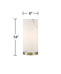 360 Lighting Renier High Small Cylinder Modern Glam Accent Table Lamp Faux Alabaster Brass Finish Metal Living Room