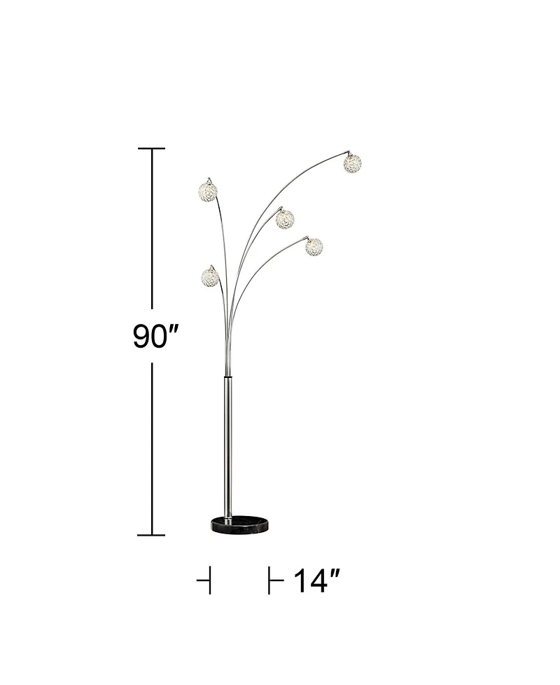 Possini Euro Design Allegra Mid Century Modern Arc Floor Lamp 88" Tall Chrome 5 Light Crystal Ball Shades for Living Room Reading Bedroom Office