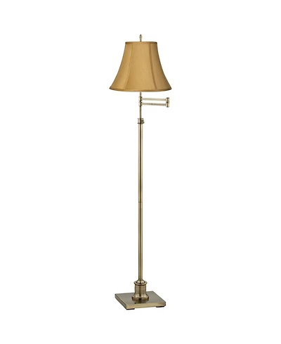 360 Lighting Traditional Swing Arm Floor Lamp Adjustable Height 70" Tall Antique Brass Coppery Fabric Bell Shade Living Room Reading