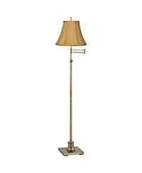 360 Lighting Traditional Swing Arm Floor Lamp Adjustable Height 70" Tall Antique Brass Coppery Fabric Bell Shade Living Room Reading
