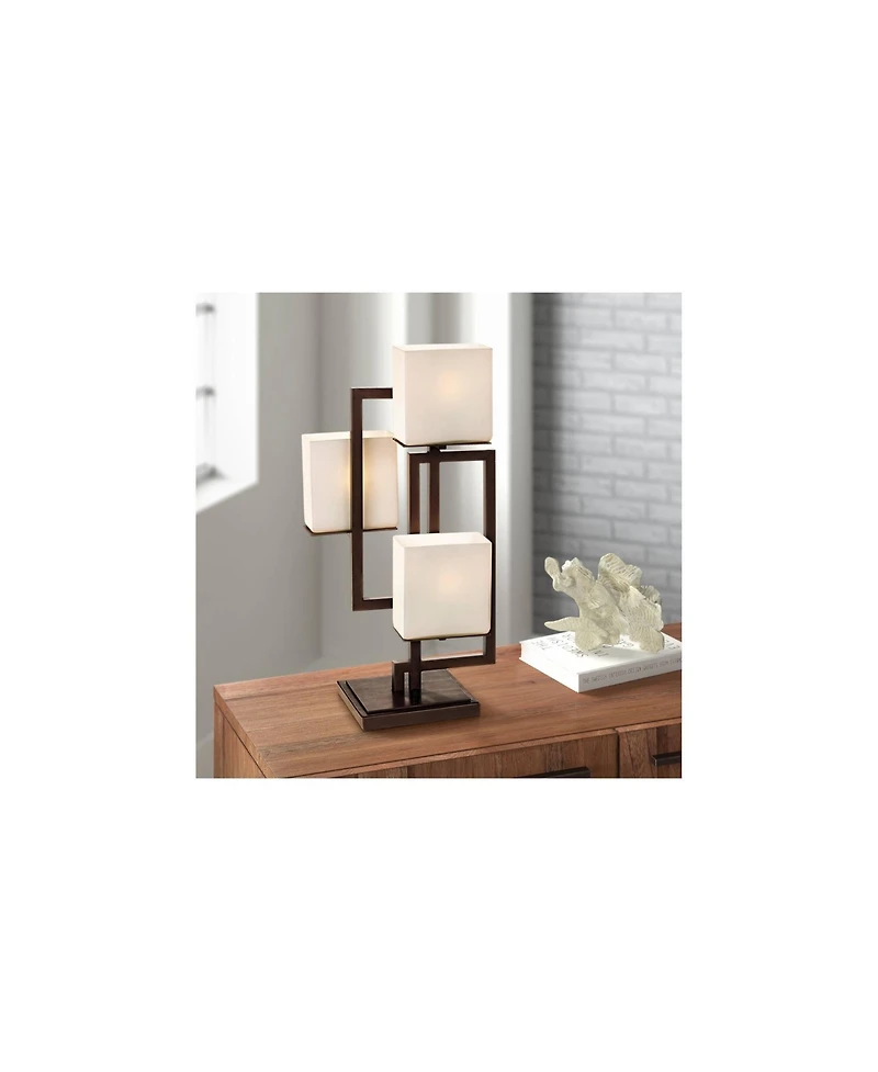 Possini Euro Design Lighting Modern Table Lamp 24" High Roman Bronze with Dimmer Metal Glass Shade for Bedroom Living Room Bedside Nightstand Office