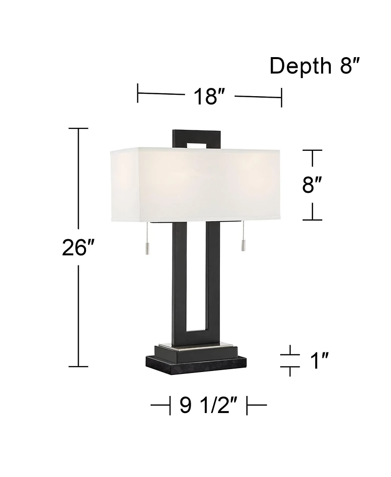 360 Lighting Neil Modern Table Lamp with Marble Riser 26" High Two Tone Usb Charging Port Rectangular Shade Bedroom for Bedroom Living Room Desk