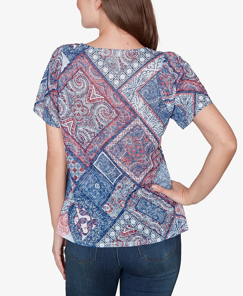 Ruby Rd. Petite Patchwork Shirred Scoop Neck T-Shirt