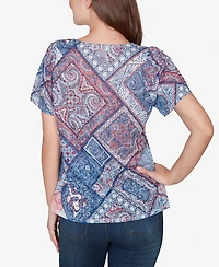 Ruby Rd. Petite Patchwork Shirred Scoop Neck T-Shirt