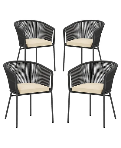 Gouun Set of 4 Cushioned Patio Dining Chairs with Curved Backrest and Armrests