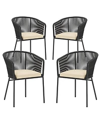Gouun Set of 4 Cushioned Patio Dining Chairs with Curved Backrest and Armrests