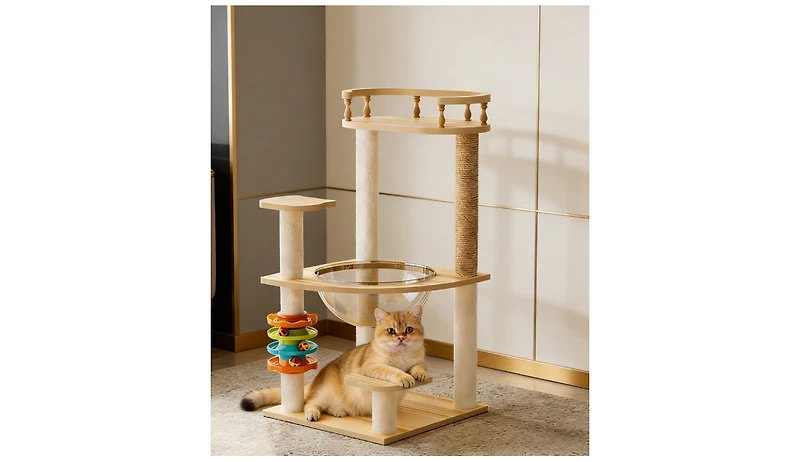 Zeus & Ruta 32.2 in. Modern Cat Tree Tower With Sisal Scratching Post Acrylic Hammock snd Toys For Indoor Cats