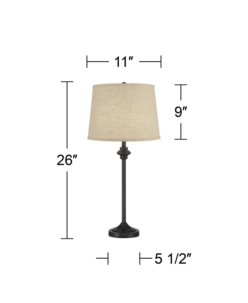 360 Lighting Lynn 26" Tall Skinny Buffet Modern Table Lamps Set of 2 Finish Metal Burlap Linen Shade Living Room Bedroom