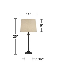 360 Lighting Lynn 26" Tall Skinny Buffet Modern Table Lamps Set of 2 Finish Metal Burlap Linen Shade Living Room Bedroom