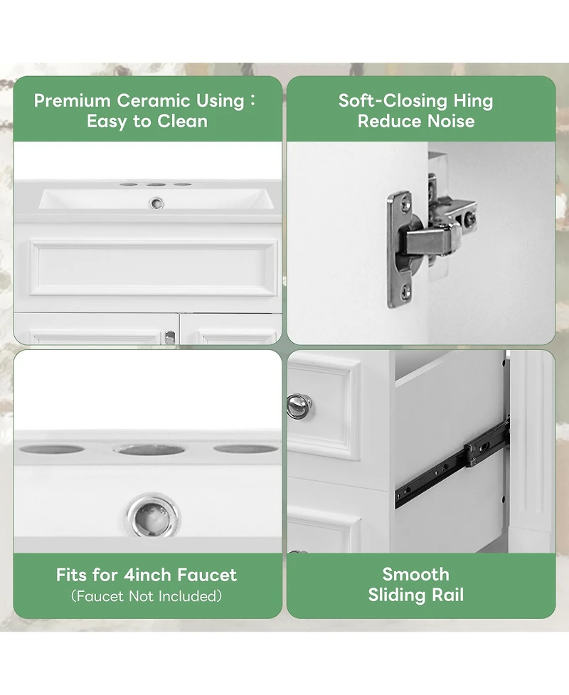 Busdays 24" Bathroom Vanity with Ceramic Sink, Small Cabinet with 2 Drawers and Adjustable Shelf, Modern Design