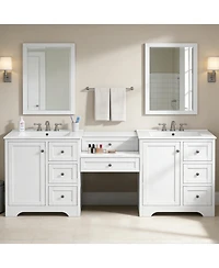 Busdays Double-Sink Bathroom Vanity, 2 Ceramic Sinks with Engineered Stone Countertop, Silver Knobs, 6 Soft-Close Drawers