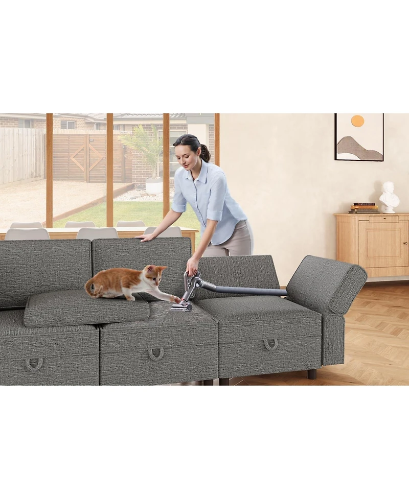 gaomon Convertible Sectional Sofa with Reversible Chaise, Chenille Modular Couch with Storage