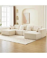 gaomon 137" U-Shaped Cloud Sectional Sofa with Chaise, Corduroy Modular Couch, No Assembly