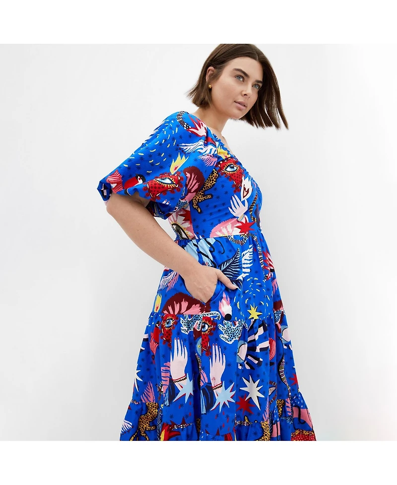 City Chic Women's Simona Print Puff Sleeve Dress