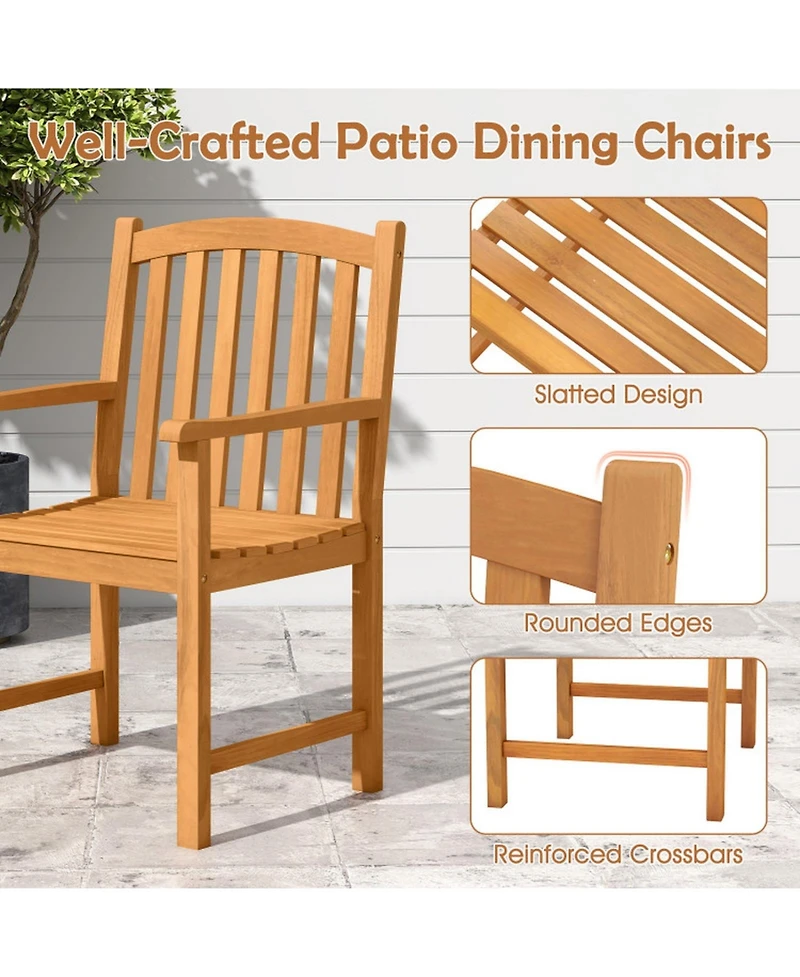 Gouun Set of 2 Solid Acacia Wood Patio Dining Chairs with Slatted Seat and Inclined Backrest