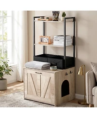 Zeus & Ruta Hidden Cat Litter Box Enclosure Furniture with 2 Shelves and 2 Baskets Modern Pet Cabinet