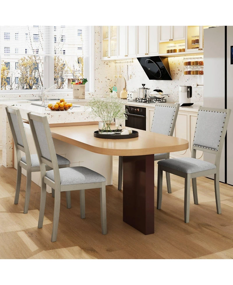 Gouun Set of 2 Farmhouse Fabric Upholstered Dining Chairs with Nailhead Trim