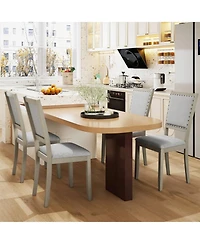 Gouun Set of 2 Farmhouse Fabric Upholstered Dining Chairs with Nailhead Trim