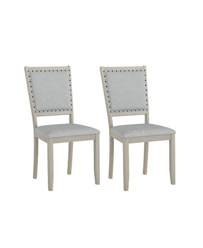 Gouun Set of 2 Farmhouse Fabric Upholstered Dining Chairs with Nailhead Trim