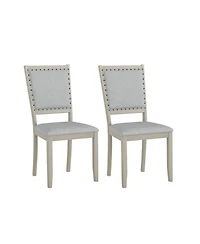 Gouun Set of 2 Farmhouse Fabric Upholstered Dining Chairs with Nailhead Trim