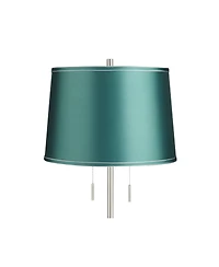 360 Lighting Abba Modern Tall Standing Floor Lamp Twin Pull Chain Metal Brushed Steel Finish Office Drum Soft Teal Shade